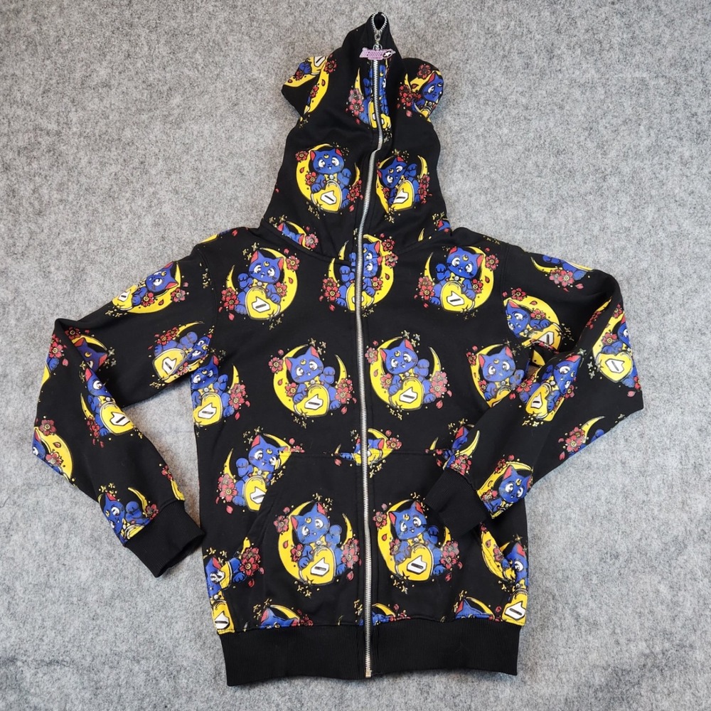 Demonz Basement Sailor‎ Moon Hoodie Women M Black Anime Cat Ear Zip Streetwear